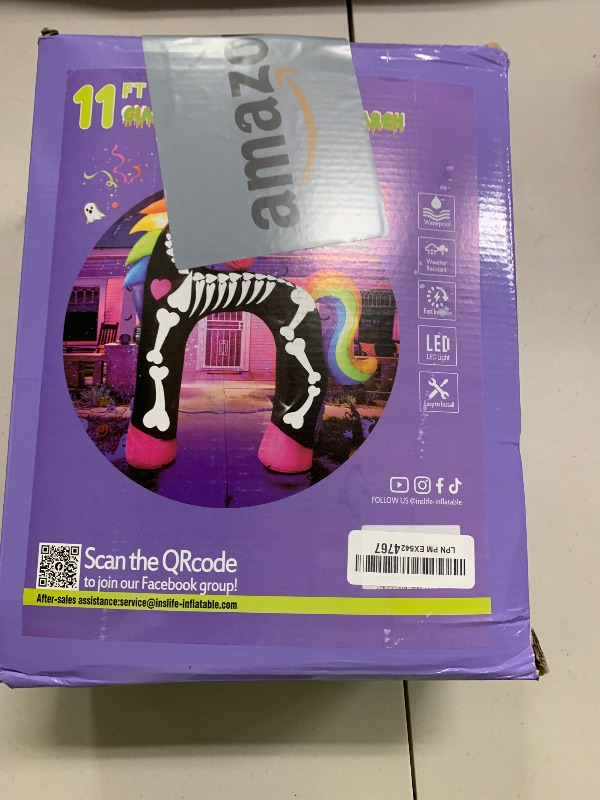 Photo 1 of 11 Ft Giant Halloween Inflatables Unicorn Arch Decorations Archway Rainbow Skeleton Decor Built in LED Lights Blower Horse Pegasus Carnival Holiday Outdoor Yard Lawn Home Party