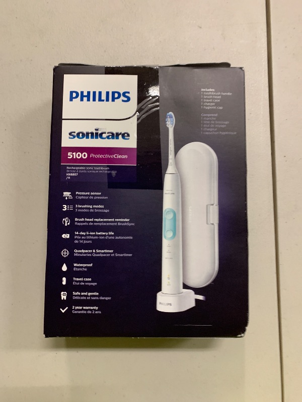 Photo 1 of Philips Sonicare ProtectiveClean 5100 Rechargeable Electric Toothbrush, with Pressure Sensor, 3 Cleaning Modes, SmarTimer and QuadPacer, 14-Day Battery Life, Travel Case, White, Model HX6857/11