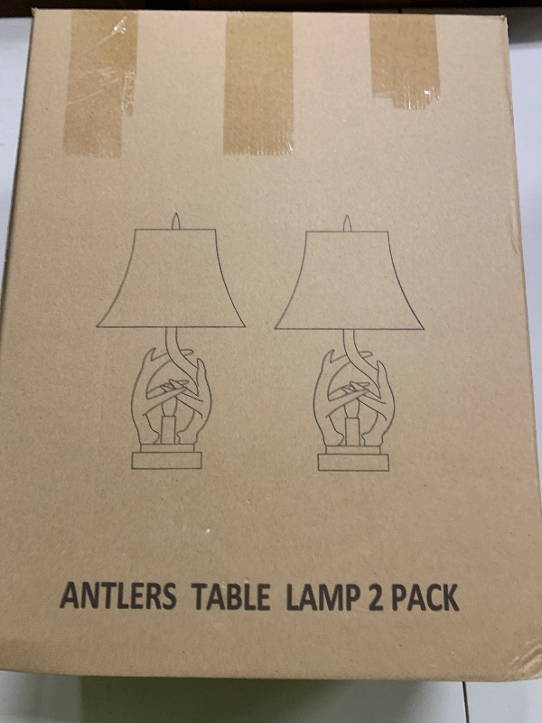 Photo 1 of Scenekoy Rustic Farmhouse Antlers Bedside Table Lamp Set of 2 with Nightlight Dual USB Ports Leather Soft Bell Shade Brown Finish nightstand Lamp Decor for Living Room Bedroom Office House Hotel