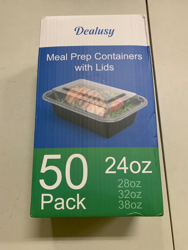 Photo 1 of Dealusy 50 Pack (100-Piece) 24 oz Meal Prep Containers Reusable with Lids, Sturdy Leakproof & Food Safe, Microwave, Freezer, Dishwasher Safe Prep Containers, To Go Take Out Plastic Food Storage