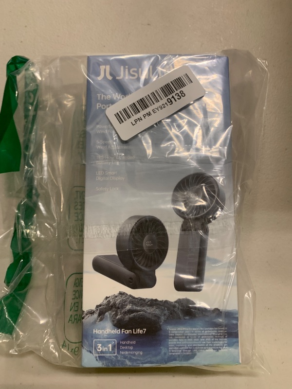Photo 1 of JISULIFE Handheld Fan Life7 – Ultimate Flexibility: High-Power Motor, LED Display, 19.5 Hrs Cooling, 5000mAh Rechargeable, 5-Speed, Foldable Design, 3-IN-1 Portable Fan for Travel Cruise Beach(Black)