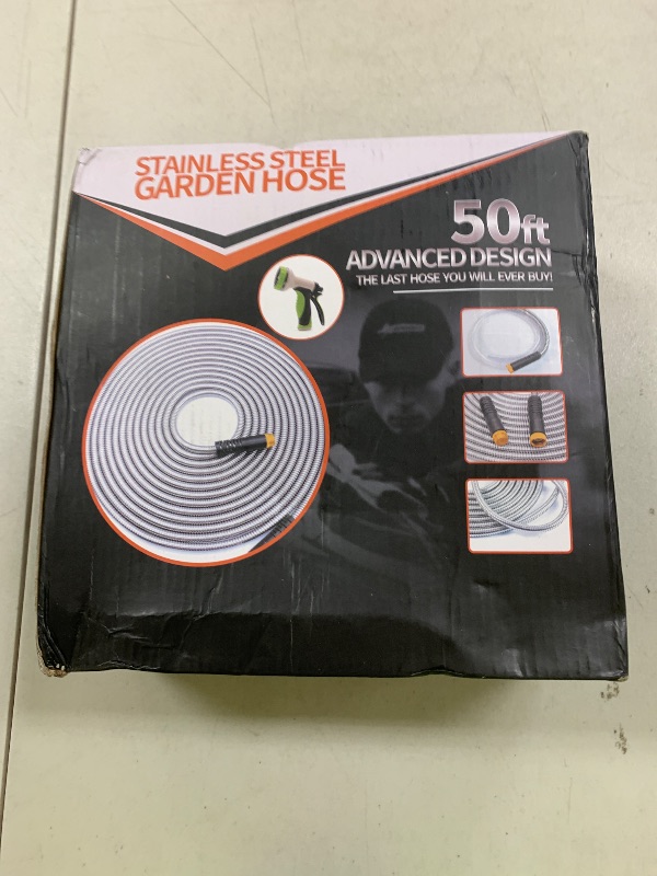 Photo 1 of Garden Hose 50 ft, Stainless Steel Water Hose with 10 Function Nozzle Flexible, Heavy Duty, Lightweight, No-Kink, Pet Proof, Puncture Proof Hose Metal for Yard, Outdoor