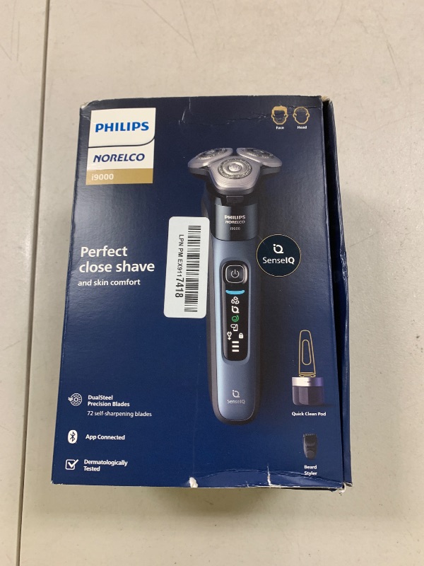 Photo 1 of Philips Norelco Shaver i9000, Wet & Dry Electric Shaver, Taubenblau, SenseIQ Technology, Triple Lift & Cut System, 360 Rotating Dual SteelPrecision Precision Blades, Beard Styler, Model X9001/91
