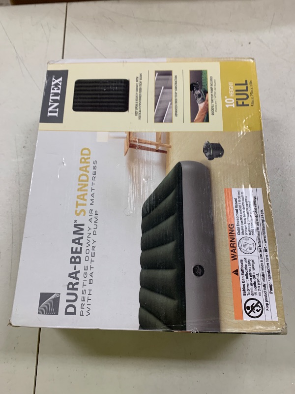 Photo 1 of Intex 64778E Dura-Beam Standard Prestige Air Mattress: Fiber-Tech – Full Size – Hand-Held Battery Pump – 10in Bed Height – 600lb Weight Capacity