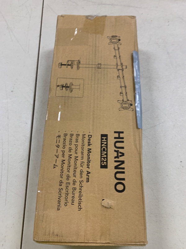 Photo 1 of HUANUO Dual Monitor Desk Mount, Heavy-Duty Steel Adjustable Arm for 13-32 Inch Screens, Tilt, Swivel, Rotate, C-Clamp & Grommet Base, Holds up to 17.6 lbs per Arm, VESA 75/100mm
