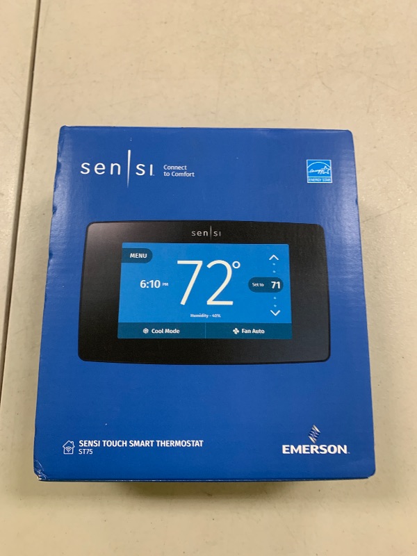 Photo 1 of Emerson Sensi Touch Wi-Fi Smart Thermostat with Touchscreen Color Display, Works with Alexa, Energy Star Certified, C-wire Required, ST75 Black 5.625" x 3.4" x 1.17"