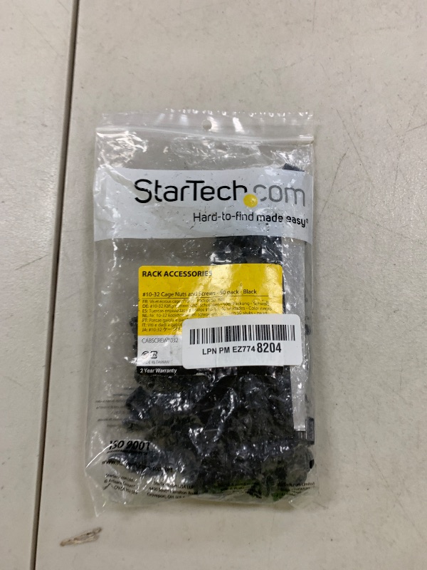 Photo 1 of StarTech.com 50 Pack 10-32 Server Rack Cage Nuts and Screws w/Washers - Rack Mount Hardware Kit - Network/IT Equipment Cabinet Clip/Captive Nuts & Bolts for Square Holes - Black - TAA (CABSCREW1032)