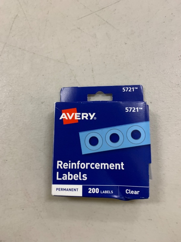 Photo 1 of Avery Self-Adhesive Hole Reinforcement Stickers, 1/4" Diameter Hole Punch Reinforcement Labels, Clear, Non-Printable, 200 Labels Total (5721)
