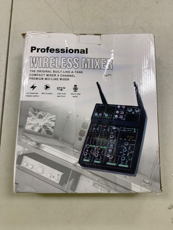 Photo 1 of Professional Audio Mixer With Dual Wireless Microphone, Sound Board Console System Interface 4 Channel Dj Mixer USB Bluetooth MP3 Computer Input 48V Phantom Power, Suitable for DJ Karaoke PC Guitar