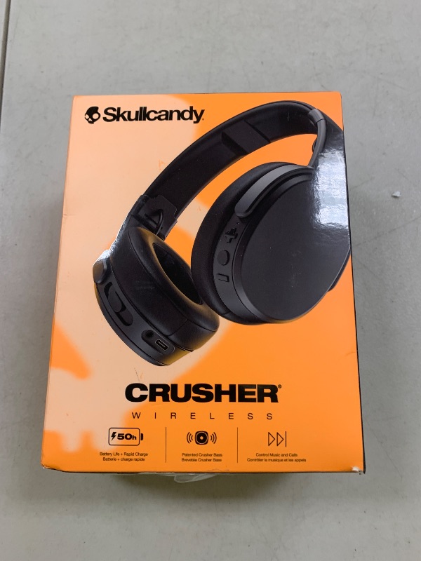 Photo 1 of Skullcandy Crusher Wireless Bluetooth Headphones with Multi-Sensory Bass, Noise Isolating Over-Ear Fit, Up to 40 Hours Battery, Microphone for iPhone Android with Travel Bag - Black