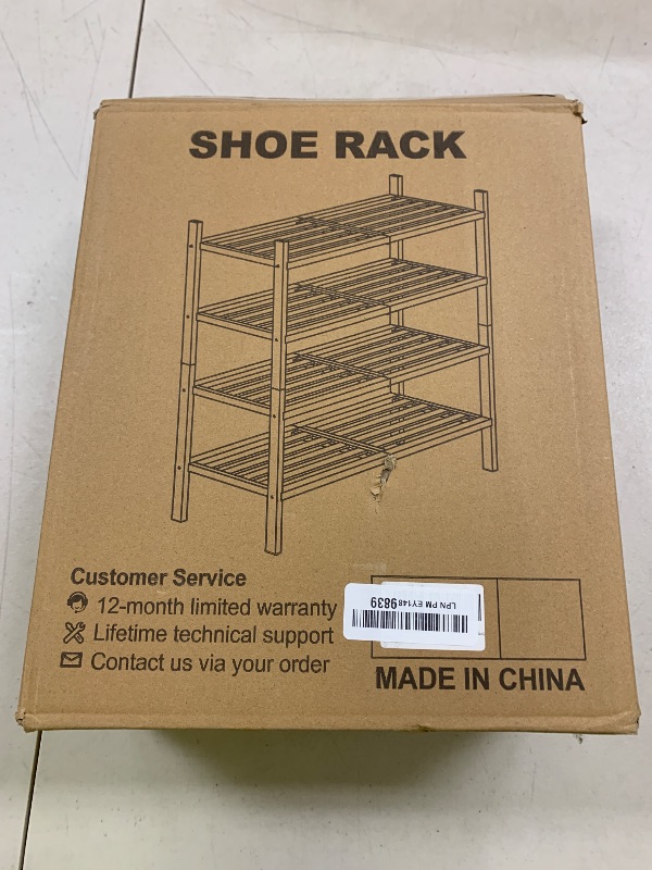 Photo 1 of VOPOG 4 Tier Shoe Rack for Front Door Entrance with Shoe Horn, Stackable Bamboo Shoe Shelf Organizer for Entryway, Hallway, Bathroom, and Closet - Natural Upgraded