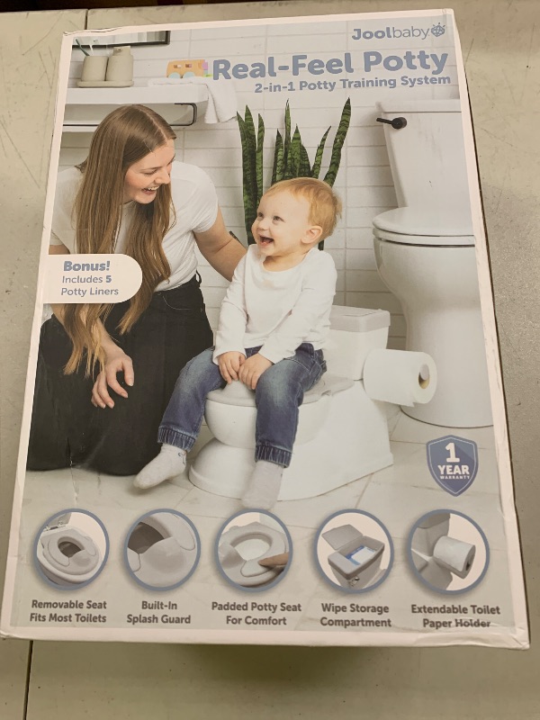 Photo 1 of Real Feel 2-in-1 Potty with Wipes Storage, Flushing Sounds & Disposable Liners - Realistic Toilet - Easy to Clean & Assemble - Jool Baby (Gray)
