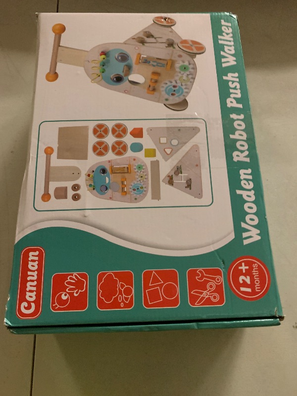 Photo 1 of Canuan Wooden Baby Walker, Adjustable Speed Push and Pull Learning Activity Walker, Toddler Push Walker Activity Center Toys with 7 Educational Activities for Boys Girls 1 2 3 Year Old