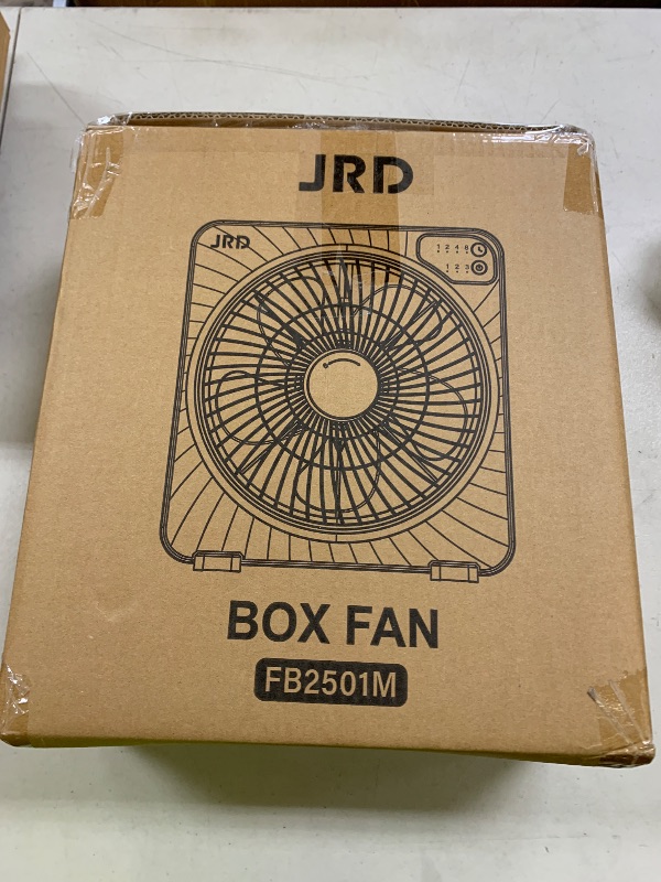 Photo 1 of JRD 13" Box Fan with Powerful Airflow, Quiet Cooling Desk Fan with Digital Touch Screen, 3 Speeds, 5 Blades, 15h Timer, Portable Table Fan for Bedroom Office Home Kitchen, Black