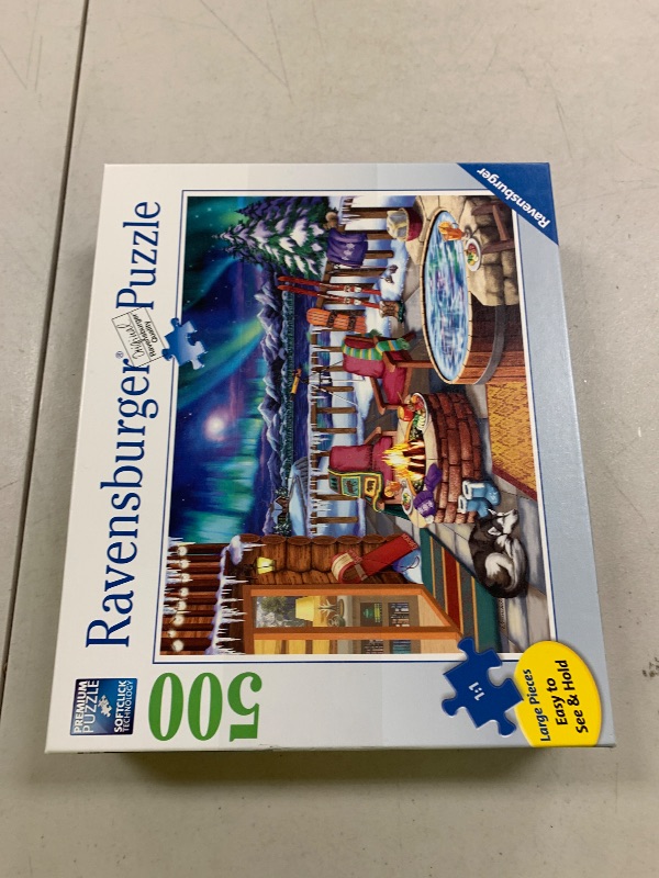Photo 1 of Ravensburger - Northern Lights - 500 Piece Large Format Jigsaw Puzzle - Stunning, Bold, Vivid Image of The Phenomenon - Warm Fireside Cabin - Premium Quality - Puzzles for Adults