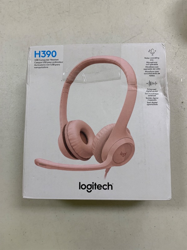 Photo 1 of Logitech H390 Gaming Headphones, Wired Headphones with Mic, USB Headset with Microphone for PC, Noise Cancelling Microphone for Video Meetings, Music, Gaming - Rose