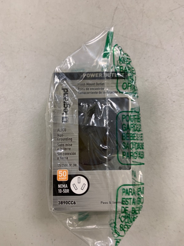 Photo 1 of Legrand Pass & Seymour 385 50 Amp 125/250V 3 Pole 3 Wire Range Power Outlet Flush Receptacle, NEMA 10 50R, Black (1 Count)
