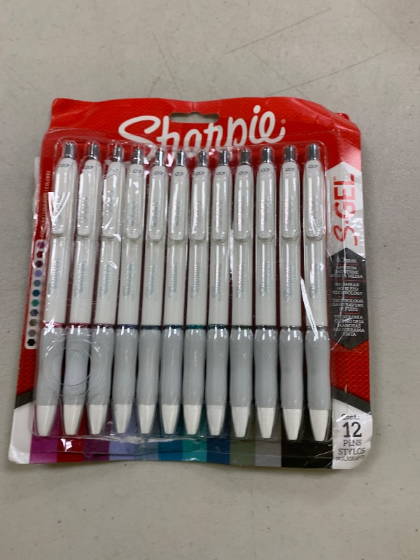 Photo 1 of Sharpie S-Gel Pens, Fashion Barrel Gel Pens, Pearl White Body, Medium (0.7mm) Point, Bold Ink Colors, 12 Count