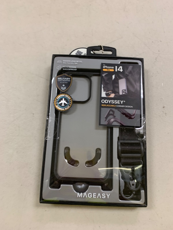 Photo 1 of MAGEASY Rugged iPhone 14 Pro Protective Case with Strap 6.1" - 16ft Drop Tested Protective iPhone 14 Pro Case with Crossbody Lanyard - Odyssey+ (6.1", 3 Lens) (Metal Frame, Mystery Black)