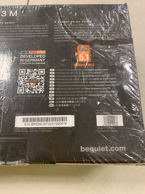 Photo 1 of be quiet! Pure Power 13 M 750W Power Supply, 80 Plus® Gold Certification, ATX 3.1 PSU, Support for PCIe 5.1 GPUs, semi-Passive 120mm be quiet! Fan, LLC Technology, Single Rail, for Overclocked GPUs