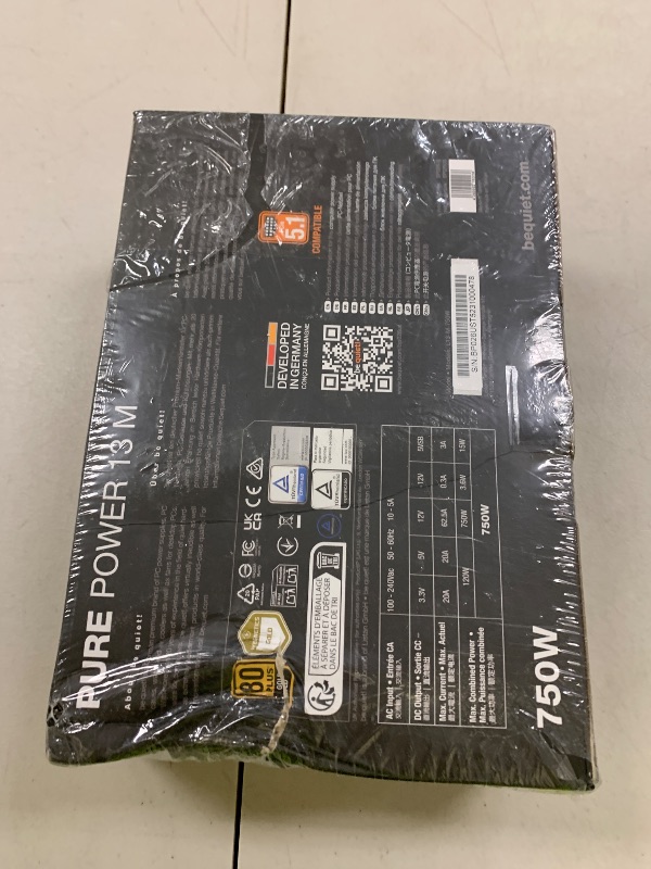 Photo 1 of be quiet! Pure Power 13 M 750W Power Supply, 80 Plus® Gold Certification, ATX 3.1 PSU, Support for PCIe 5.1 GPUs, semi-Passive 120mm be quiet! Fan, LLC Technology, Single Rail, for Overclocked GPUs