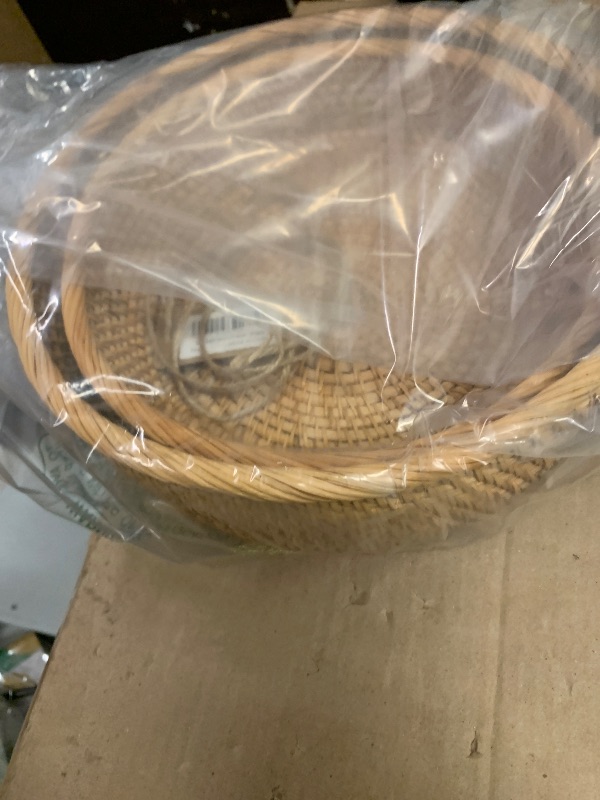 Photo 1 of 2pcs only. Round Rattan Fruit Baskets Woven Storage Bowls Key Holder Stackable for Shelf Kitchen