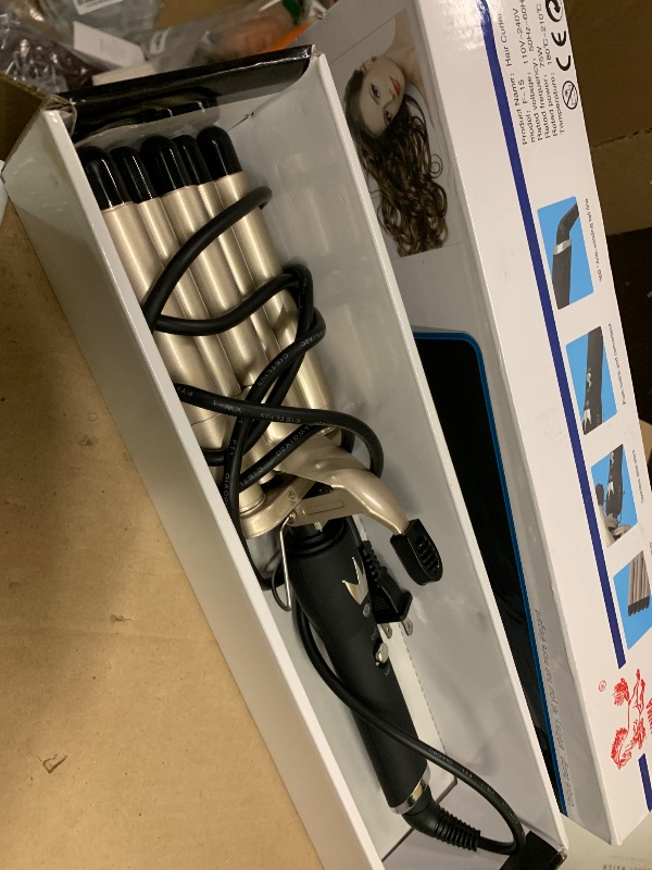 Photo 1 of 5 Barrel Curling Iron Wand - Ceramic Tourmaline, Fast Heating, Temperature Adjustable, Portable Hair Waver Crimper (Champagne)