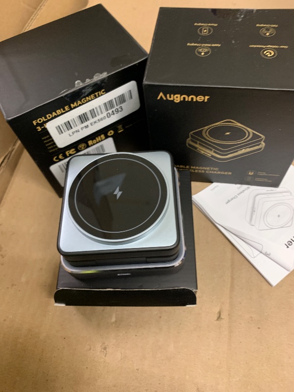 Photo 1 of ?2025 Upgraded?Wireless Charger 3 in 1, Foldable Wireless Charging Station with Night Light for Apple MagSafe Charger, Travel Magnetic Charger Stand, Nightstand Fast 15W Charging Station (20W Adapter)