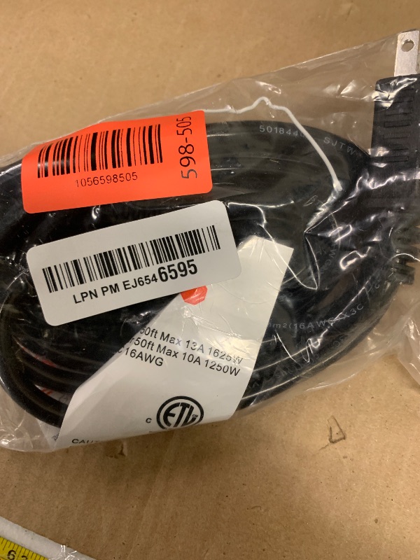 Photo 1 of 16/3 Black Indoor Outdoor Extension Cord 10 Ft Waterproof, Heavy Duty Extension Cord with 3 Prong Grounded Plug,13A 1625W 16AWG SJTW, Flexible Weatherproof Power Cable for Offices, Gardens and Lawns