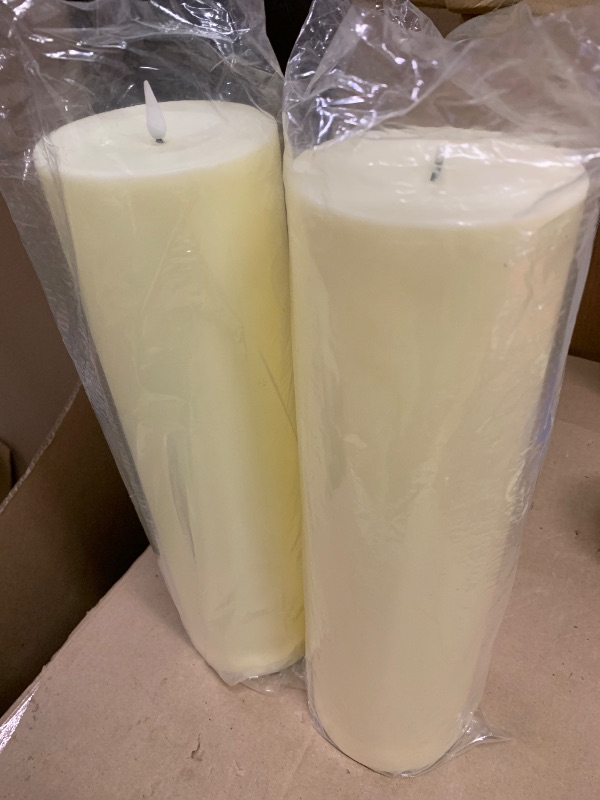 Photo 1 of 14" x 4" Large Outdoor Candles with Timer Waterproof Flickering LED Flameless Candles Battery Operated with Remote Fake Pillar Candles Realistic for Patio Porch Lanterns, Ivory 2 Pack
