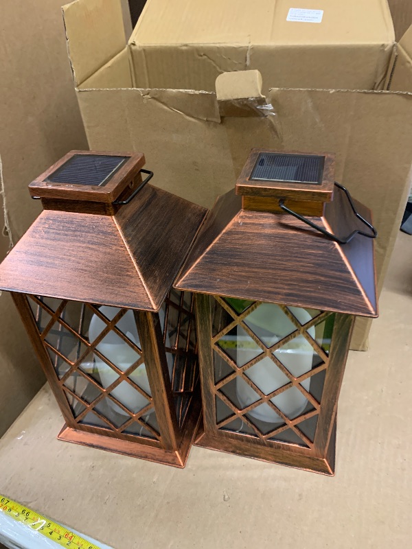 Photo 1 of [2 Pack] TAKE ME 14" Solar Lantern Outdoor Garden Hanging Lantern Waterproof LED Flickering Flameless Candle Mission Lights for Table,Outdoor,Christmas Gifts Mom Wife