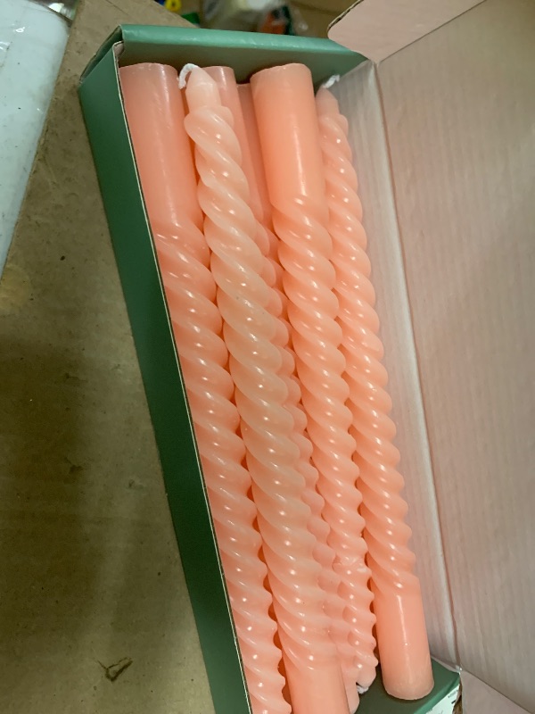 Photo 1 of 10 Inch Champagne Pink Spiral Taper Candle Set, 10 Pack Unscented Dripless Candlesticks for Celebrations Festival and Dinner Party Wedding Home Decor