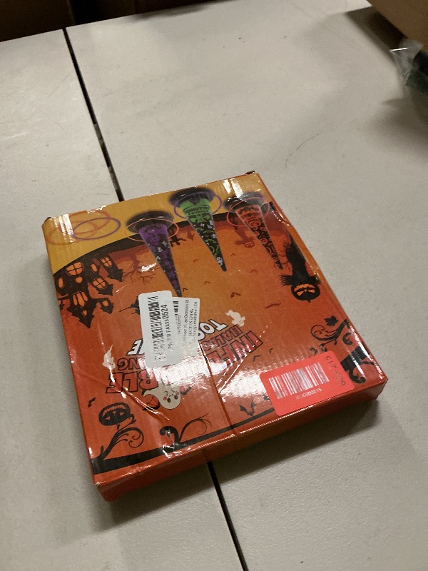 Photo 1 of 10PCS Halloween Games Inflatable Witch Hat Ring Toss Game, Halloween Games Party Favors with 6 Rings and Pump Decorations Gifts