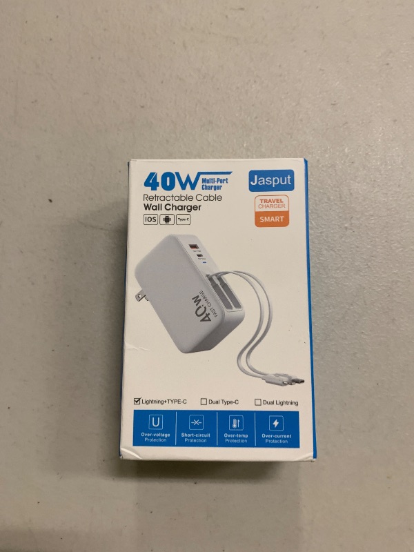 Photo 1 of 4 in 1 Retractable Wall Charger with Dual Cables,40W Retractable Phone Charger Wall Plug with Dual USB Ports,20W USB C Chargers Block Fast Charging for iPhone 17 16 15 14 13,LG, Galaxy S24 23,Pixel