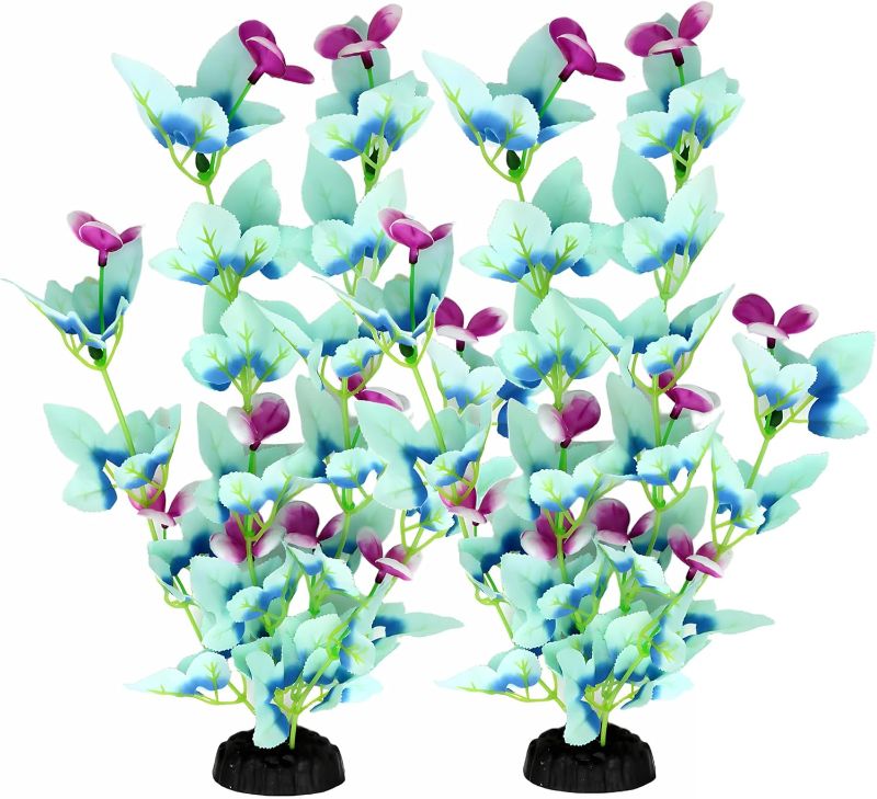 Photo 1 of 16 Inch Aquarium Fish Tank Plant Betta Fish Tank Decor,2 Pack Silk Aquarium Plants for Aquarium Decoration (White-Blue)
