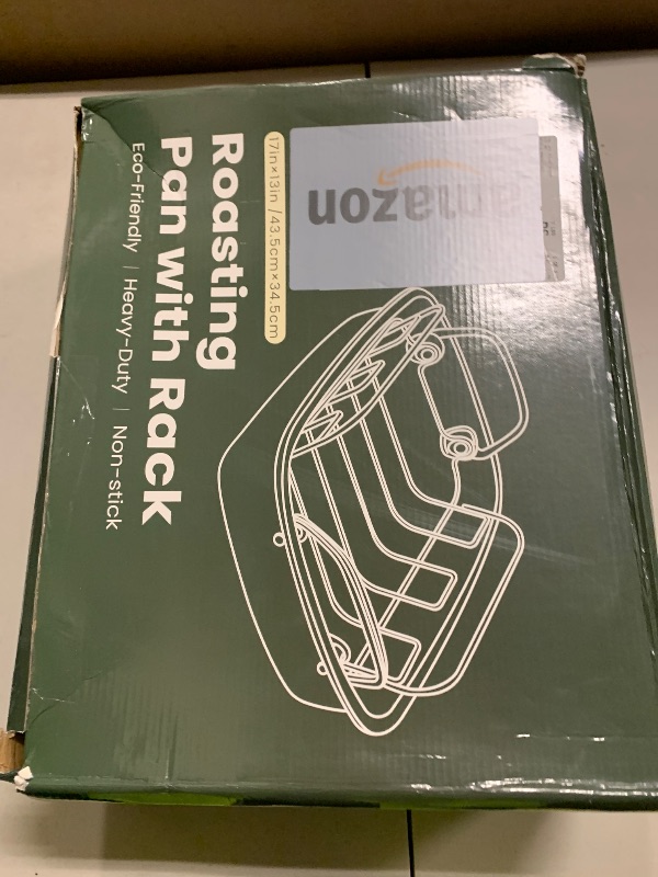 Photo 1 of 24lb Carbon Steel Nonstick Roasting Pan with Rack - BPA Free, Leak-Proof, 450°F Heat Resistant (17x13x4in) | Oil-Draining, Dishwasher Safe for Thanksgiving Christmas Turkey