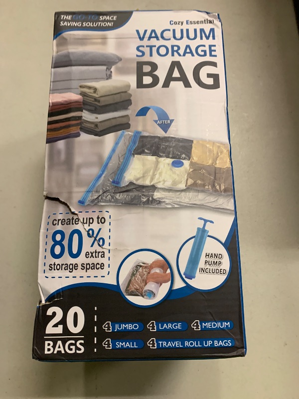 Photo 1 of 20 Pack Vacuum Storage Bags, Space Saver Bags (4 Jumbo/4 Large/4 Medium/4 Small/4 Roll) Compression for Comforters and Blankets, Sealer Clothes Storage, Hand Pump Included