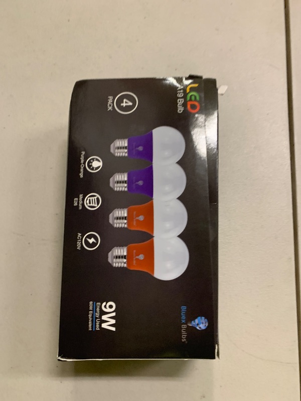 Photo 1 of 4 Pack A19 LED Purple Light Bulb LED Orange Light Bulb 120V E26 Base 9 Watt (60-watt Replacement) Purple Bulb Orange Bulb, Party Decoration, Porch, Home Lighting, Halloween Light Bulbs