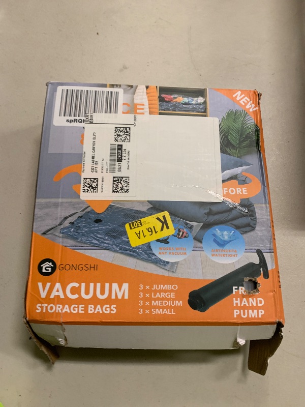 Photo 1 of 12 Pack Vacuum Storage Bags (3 Jumbo, 3 Large, 3 Medium, 3 Small),Plastic Packaging Bags,Space Saver Sealer Compression Bags with Travel Hand Pump for Blankets, Comforters, Pillows, Clothes Storage