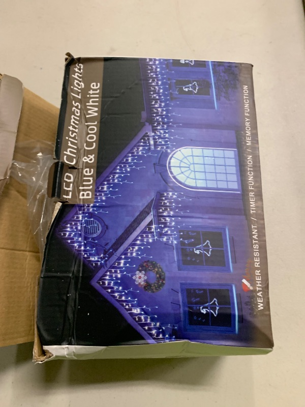Photo 1 of 1296 LED 131FT Christmas Lights 288 Drops, Outdoor Hanging light with 8 Modes Timer, Plug in Curtain String Light Outdoor Waterproof for House Tree Holiday Wedding Party Outside Decor (Blue & White)