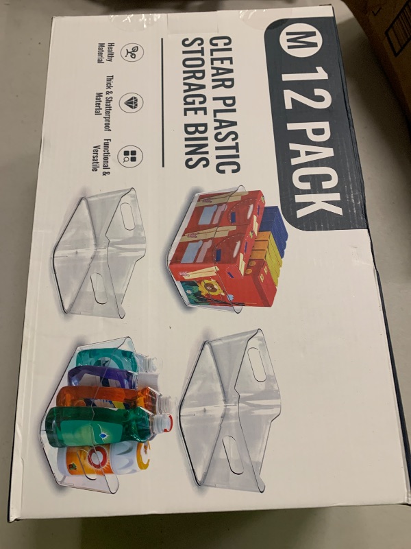 Photo 1 of 12 PACK Multi-Use Clear Plastic Storage Bins for Organizing w/ Labels - Home, Kitchen, Bathroom, Office, Pantry Cabinet Shelf Organizer Bins - SOHO Collection, RV, Fridge Organization Containers