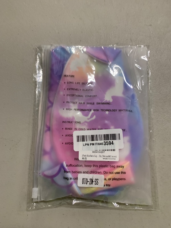 Photo 1 of 2 Pack Kids Swim Cap Silicone Waterproof Swim Caps for Boys Girls (3-8 Years) Unicorn Mermaid Design Swimming Cap for Kids 3-8 Long and Short Hair (Mermaid&Unicorn)