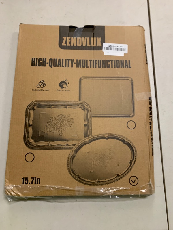 Photo 1 of 4-Pack 15.7" x 11.8" Large Silver Serving Trays for Party Set - Oval Floral Engraved Serving Platters, Wedding Birthday Mirror Tray for Christmas, Food, Appetizer, Charcuterie, Cookies, Desserts