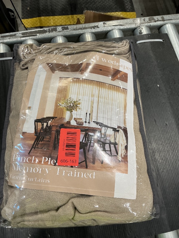 Photo 1 of *MINOR DAMAGE - USED*
Textured Linen Burlap Curtains 84 Inches Long 2 Panels Neutral Country Tan Greige Flax Ceiling Floor Pinch Pleated Curtains Hooks Track Light Filtering Privacy Drape for Living Room Ofiice Grey Beige
