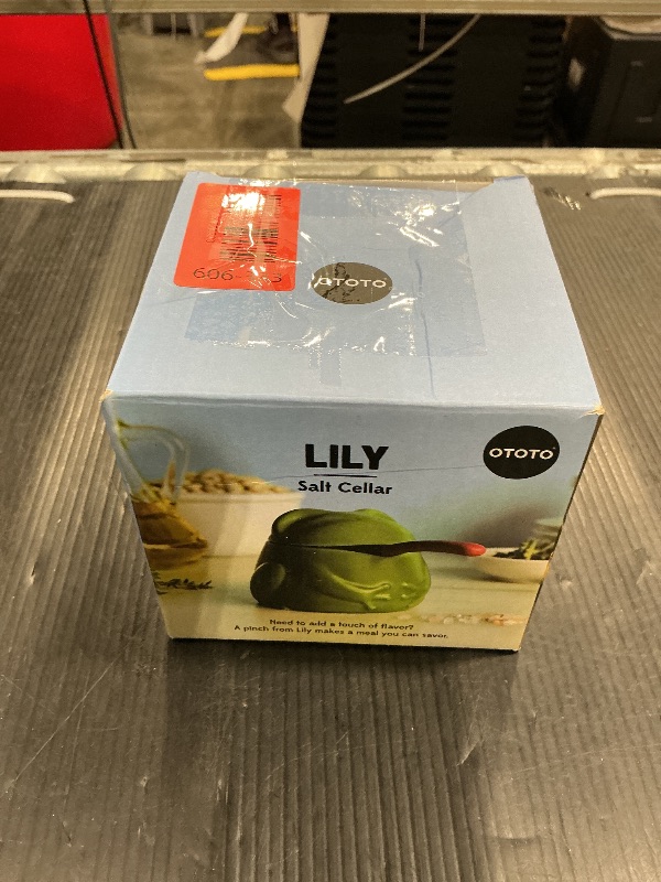 Photo 1 of **CHIPPED ON RIGHT SIDE**
OTOTO NEW Lily Salt Cellar with Lid and Spoon - 6 oz Frog Salt Containers for Countertop, Ceramic Salt Holder with Lid for Sugar, Frog Stuff, White Elephant Gifts, Cute Gifts Accessories - Green