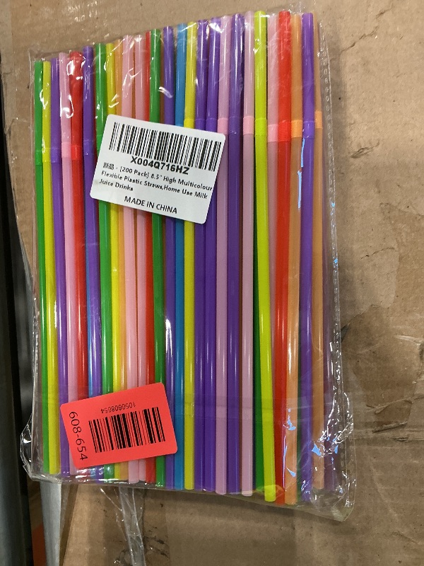 Photo 1 of [200 Pack] 8.5" High Multicolour Flexible Plastic Straws,Bendable Disposable Drinking Straws for Home Use Milk Juice Drinks