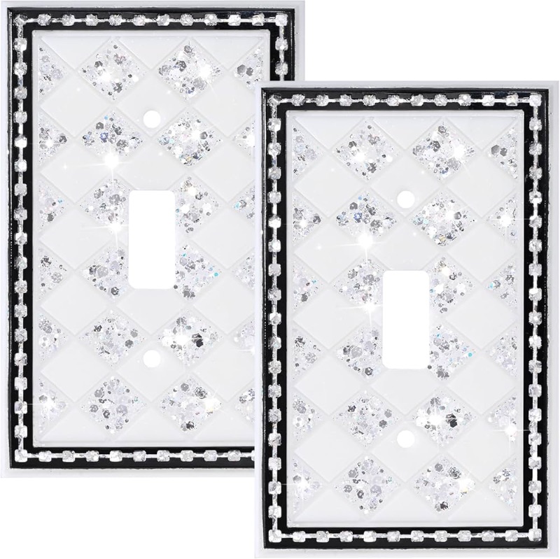 Photo 1 of Bling Light Switch Cover Plate,Silver Sparkle Wall Plate Cover,1 Gang Toggle Midsize 4.9''x3.1'',2-Pack