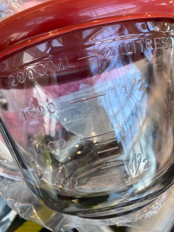 Photo 1 of ***CRACKED*** Anchor Hocking Batter Bowl, 2 Quart Glass Mixing Bowl with Red Lid