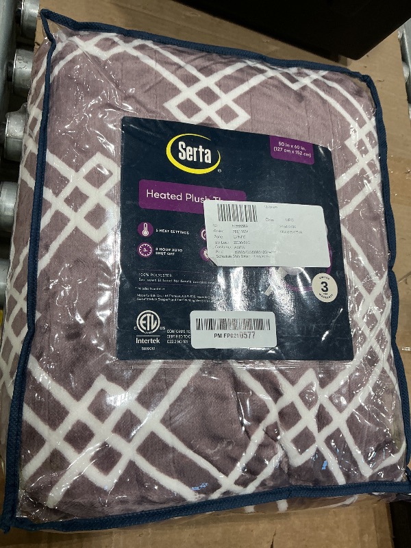 Photo 1 of *Missing items/ no cord* Serta Reversible Fleece to Sherpa Electric Blanket Fast Heating Soft Cover, Safety Auto Shut Off Timer, Low EMF, Multi Heat Setting, ETL Certified, Machine Washable, Purple Geo Throw (50"x 60")