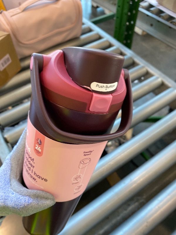 Photo 1 of ***MINOR DENTS*** Owala FreeSip Sway Insulated Stainless Steel Water Bottle with Two-Way Spout, Built-In Straw and Bucket Handle, Made for Travel, School, and Sports, 30oz, BPA Free, Leak Proof, Black Cherry